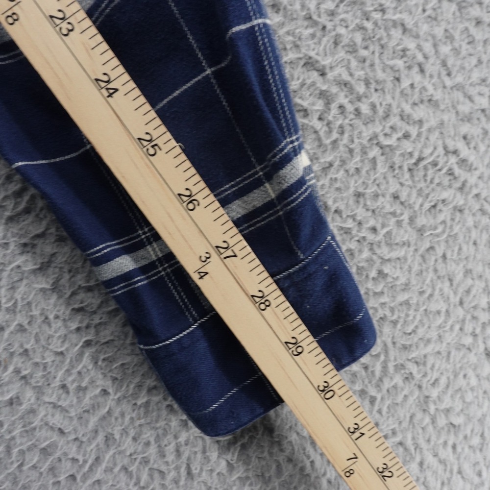 Garnet‎ Hill Plaid Flannel Tunic Top Large Navy Blue Cotton Womens Fall Shirt - Picture 8 of 11